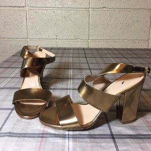 Brand new J.Crew gold cross sandal chunky heels