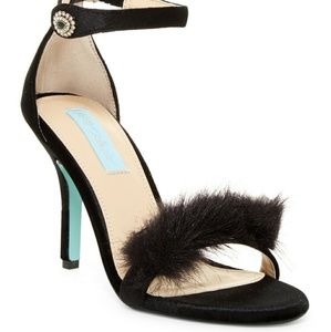 Betsey Johnson black velvet feathered heel