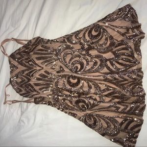 Rose Gold Sequin Skater Halter Top Dress