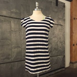 Blue and white striped cotton dress