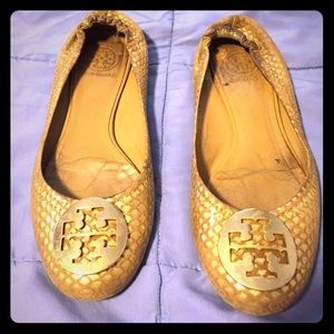 Gold Tory Burch Reva Ballet Flats
