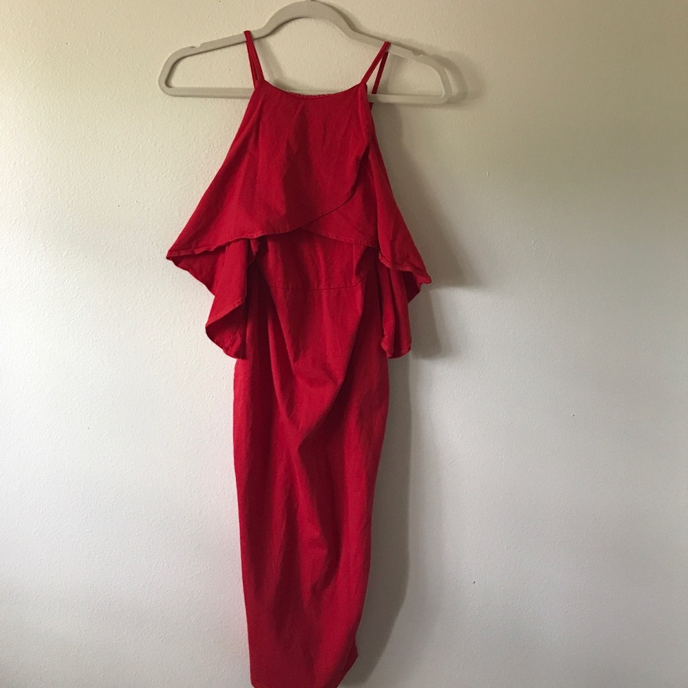 Sexy red dress with flutter sleeves