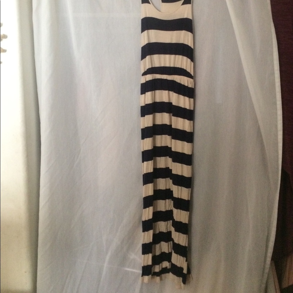 Navy Blue and Creme striped maxi dress
