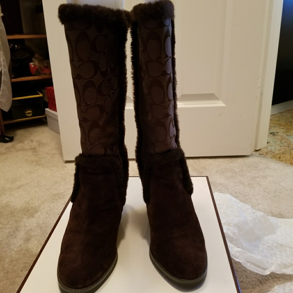 Coach Jordana Wedge Boots dark brown