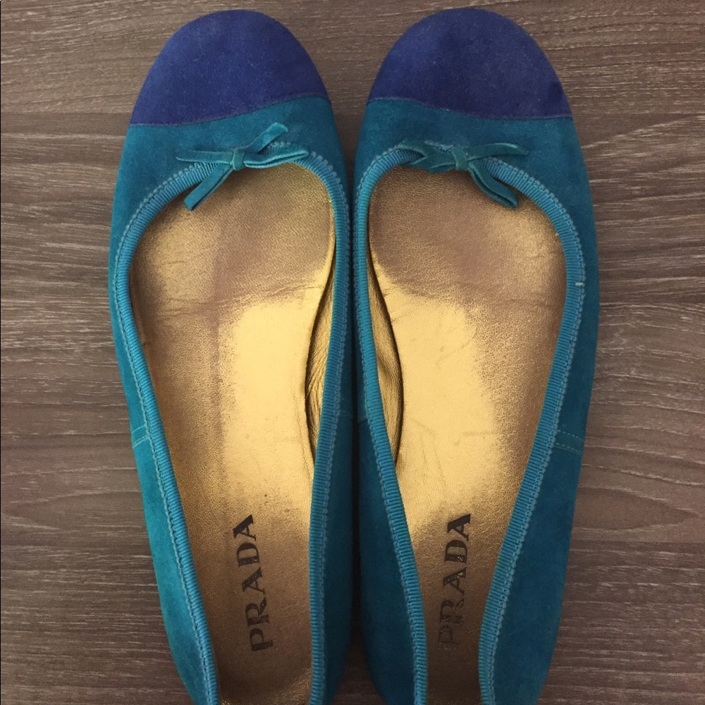 Prada Blue Cap-Toe Suede Flats