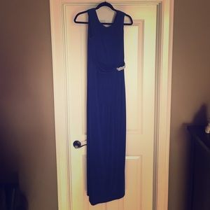 Formal blue long maxi dress with rhinestone detail