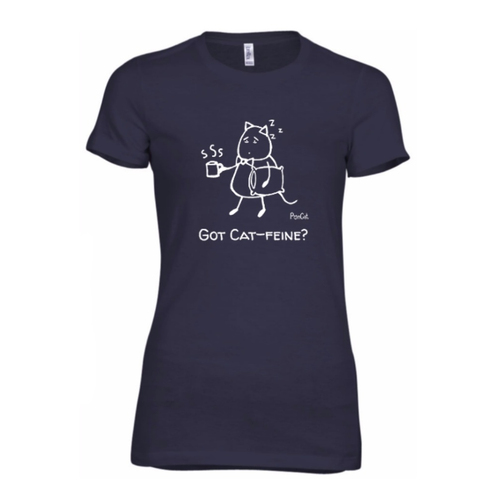 "Got Cat-feine" women's slim fit Tee (Navy)