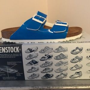 NIB bright blue Birkenstock Arizona patent leather