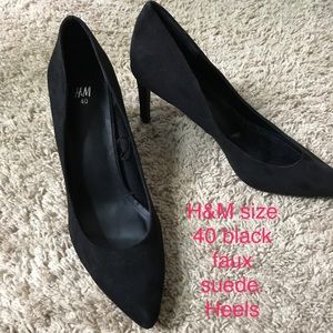 Black faux suede heels