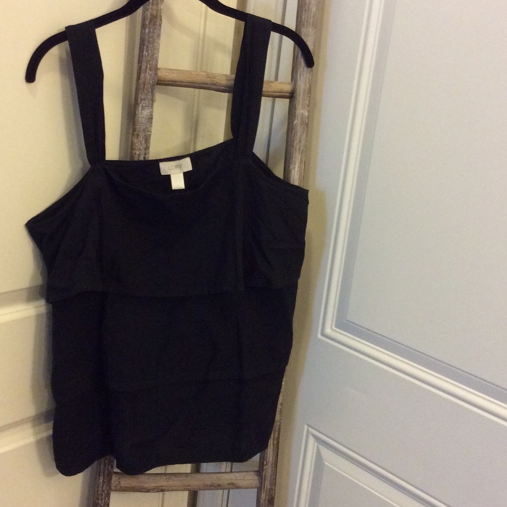 Loft black linen cotton tiered tank large