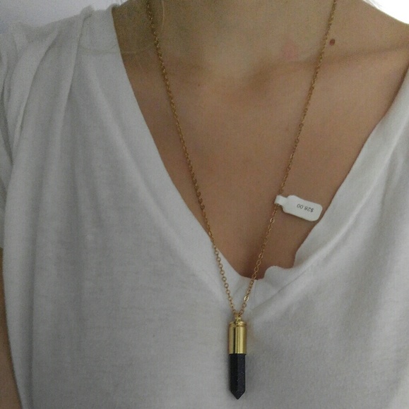 Gold and Dark Blue Long Necklace - Picture 1 of 4
