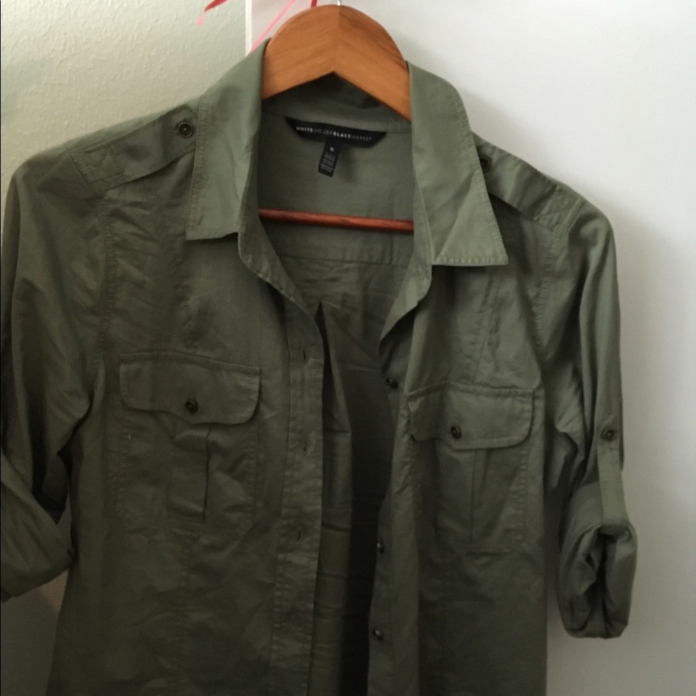 WHBM olive green button down top Sz 8