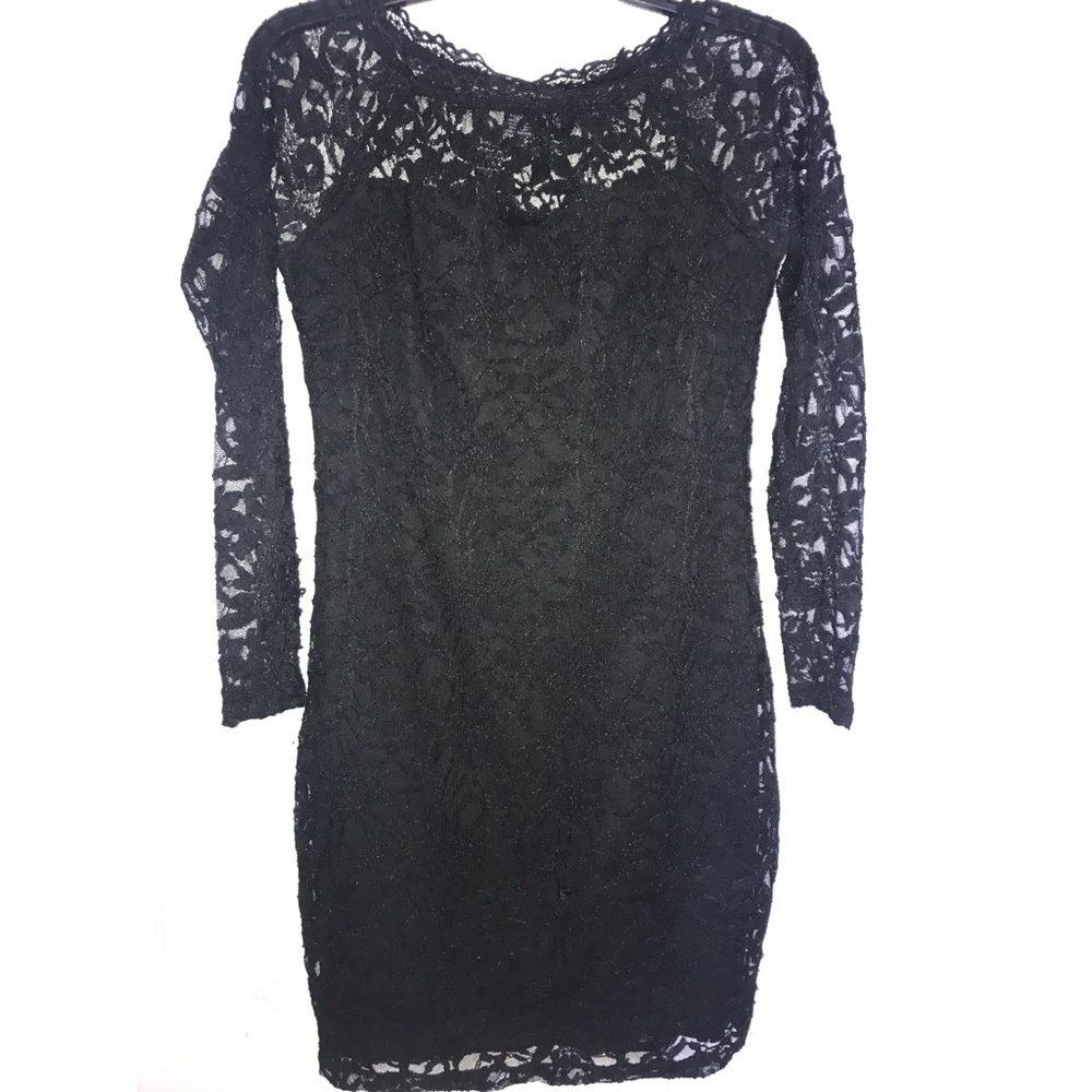 Black Long-sleeve & Lace Mini Dress