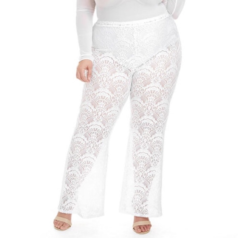 NWT PLUS SIZE WHITE LACE PALAZZO PANT W/ PANTY 2X