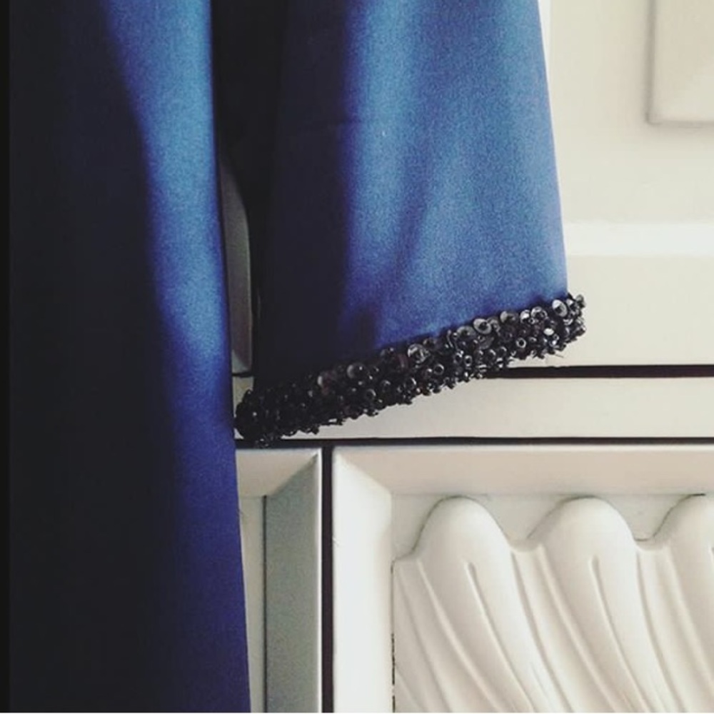 100% Silk Navy Dress with black beading -