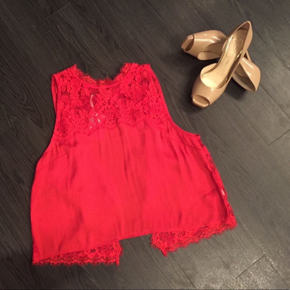 Red Lace Free People Blouse