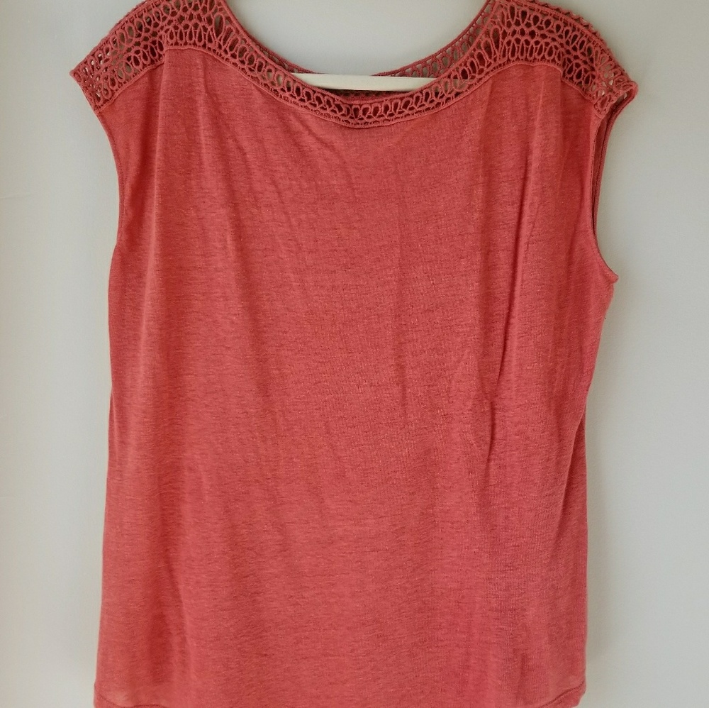 Loft coral top with crochet detail