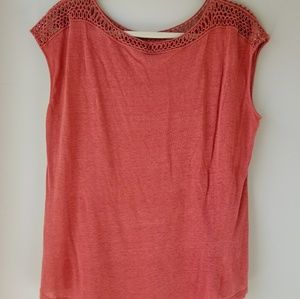 Loft coral top with crochet detail