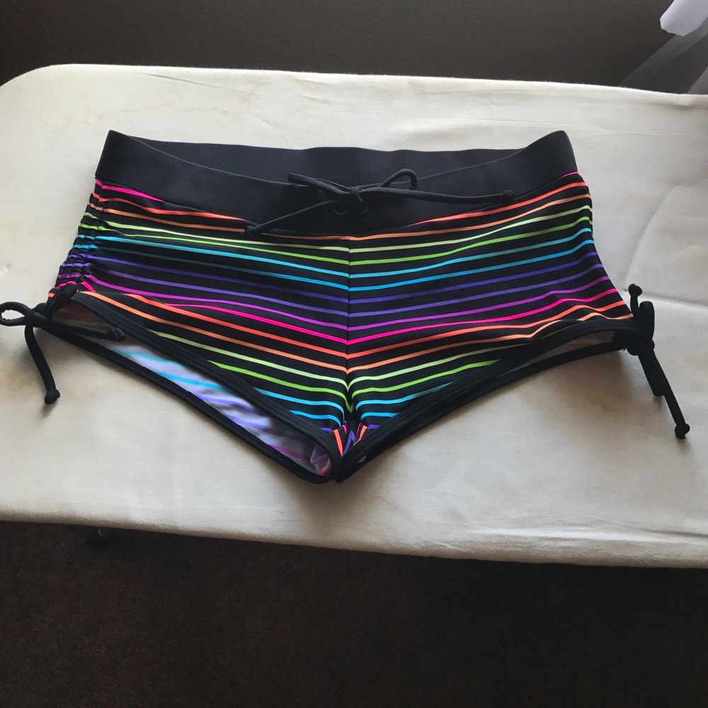 Exhilaration rainbow and black swim shorts size L