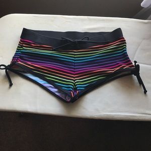 Exhilaration rainbow and black swim shorts size L
