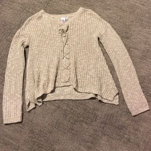 tan tie up sweater