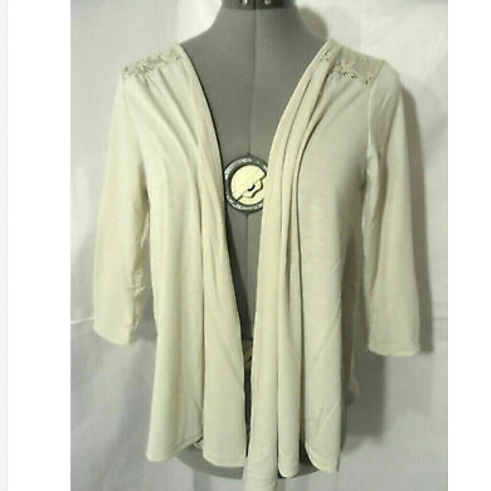 JON & ANNA NY Lace Inset  Cardigan Sweater Ivory S