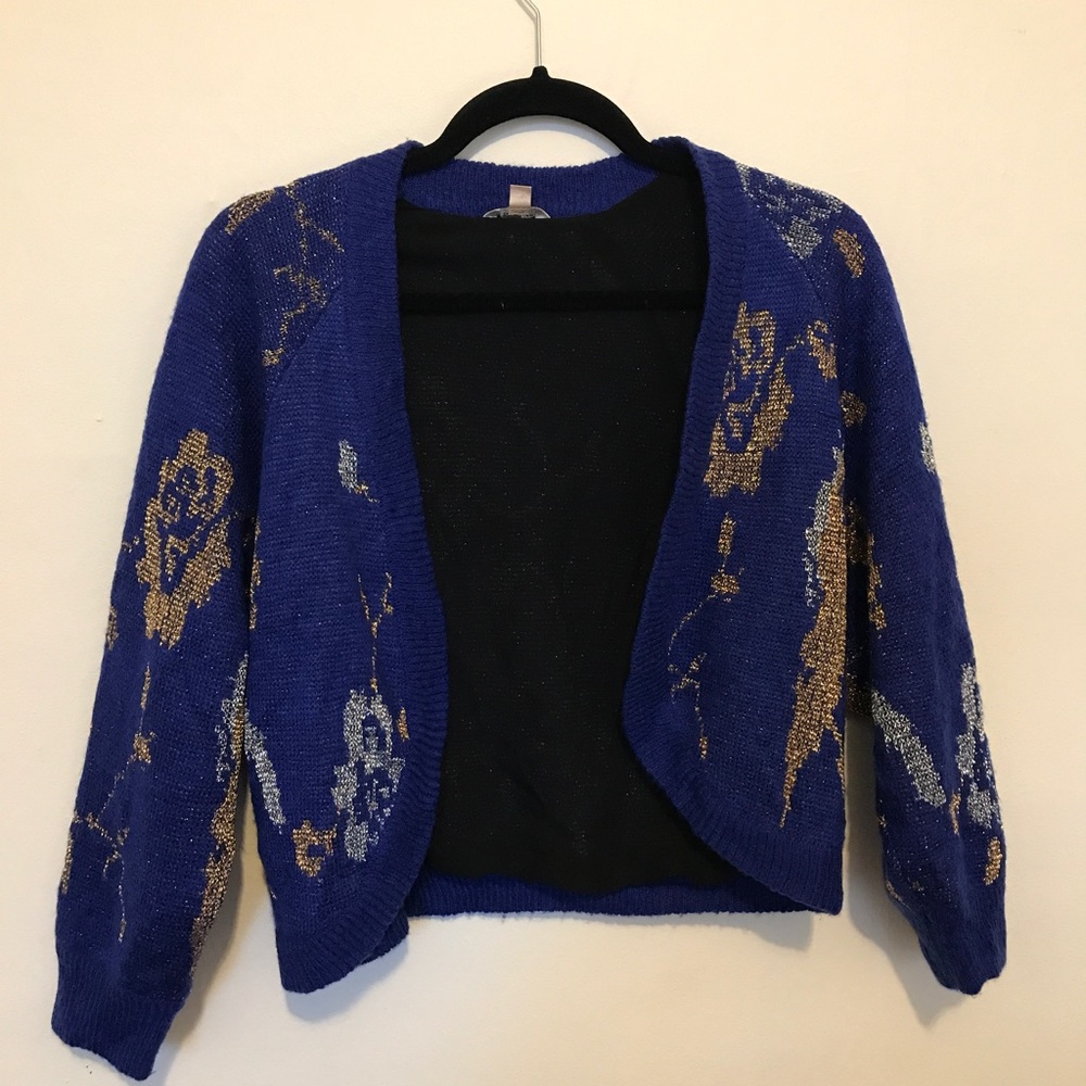 Cardigan with silver and gold roses