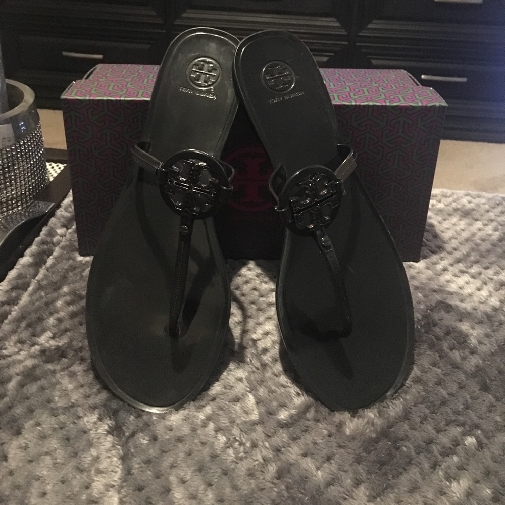 Tory Burch Black Mini Miller Jelly Thong Crystals
