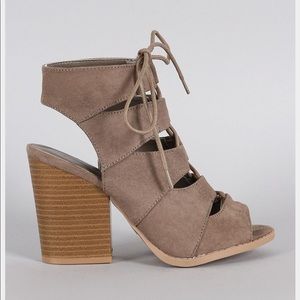 Tan qupid tie up wedge sandals