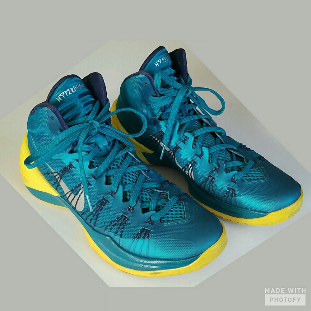 Nike Hyperdunk high tops teal yellow mens 8.5