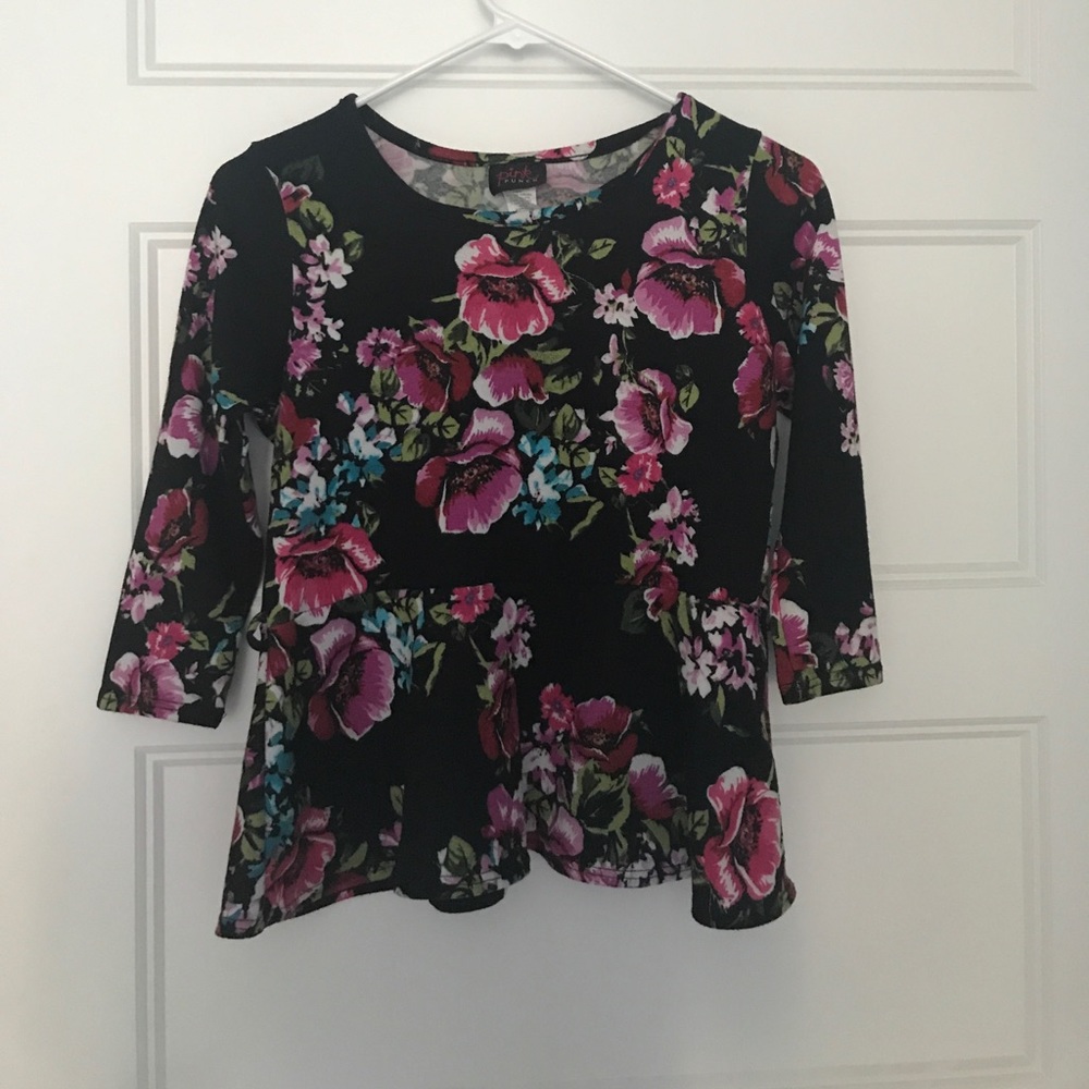 Pink punch black floral peplum top