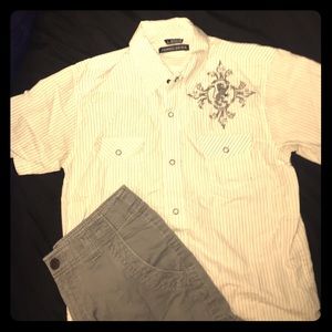Boys outfit Gray cargo shorts and pearl snap top14