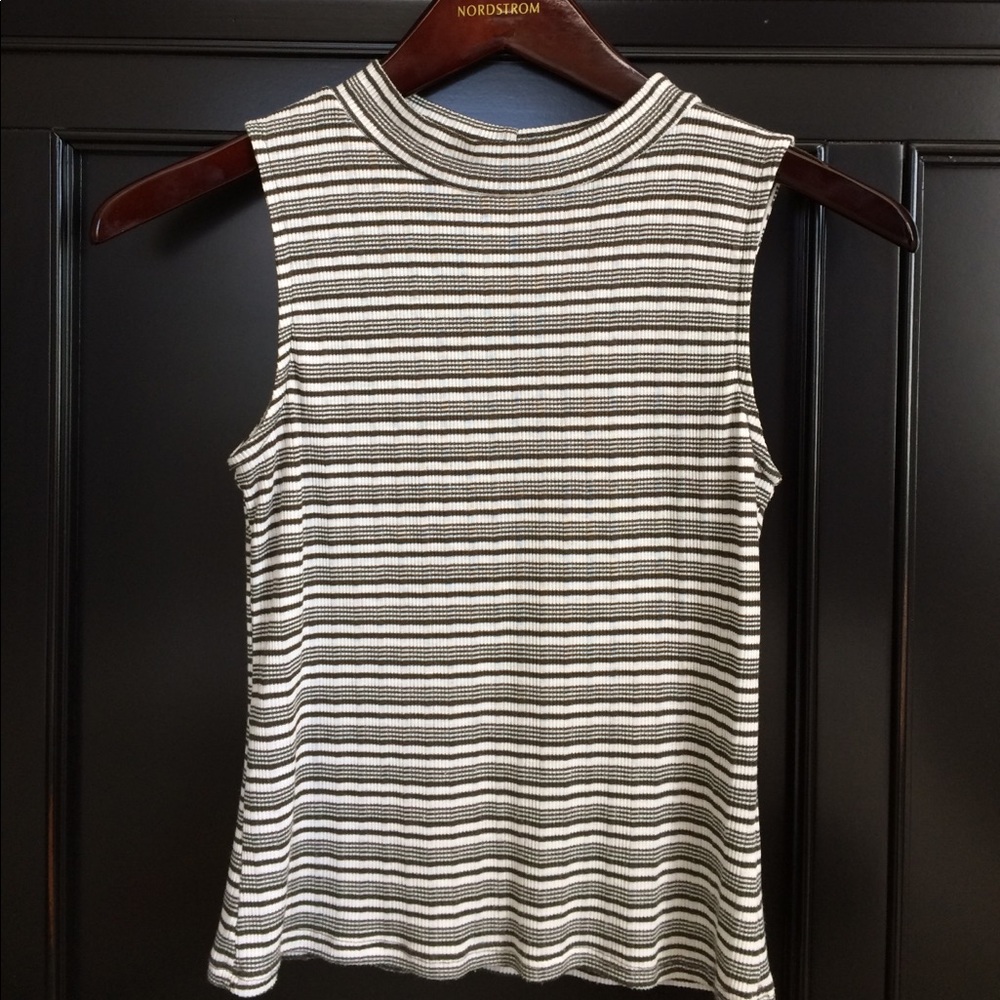 Olive green striped sleeveless shirt