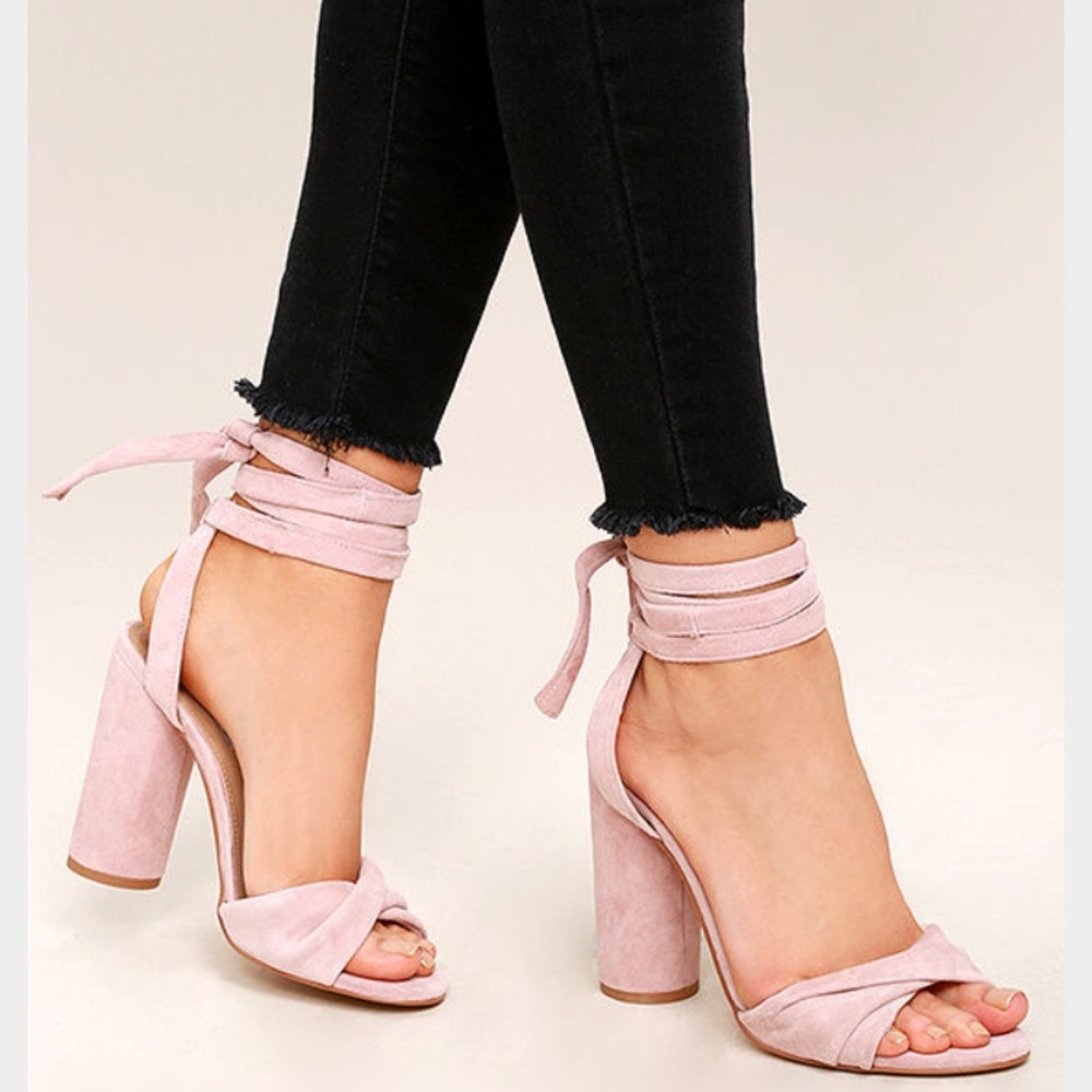 Pink Suede Lace-Up Heels