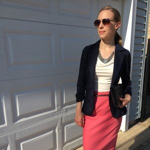 41 Hawthorn Navy blue blazer w ruched sleeves W XS