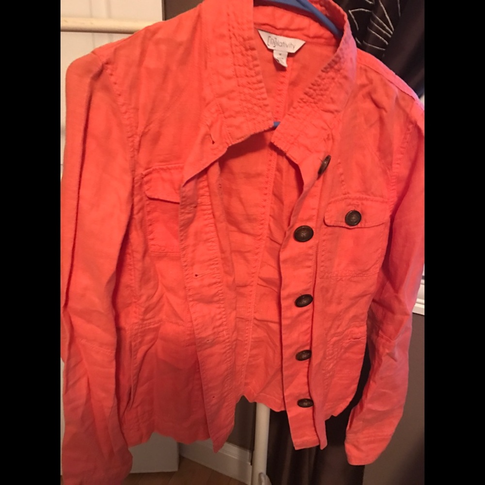 Button up orange jacket big brown buttons