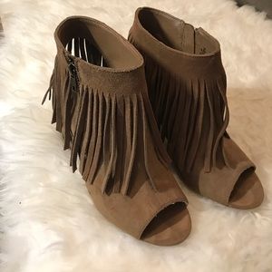 Brown fringe ankle booties