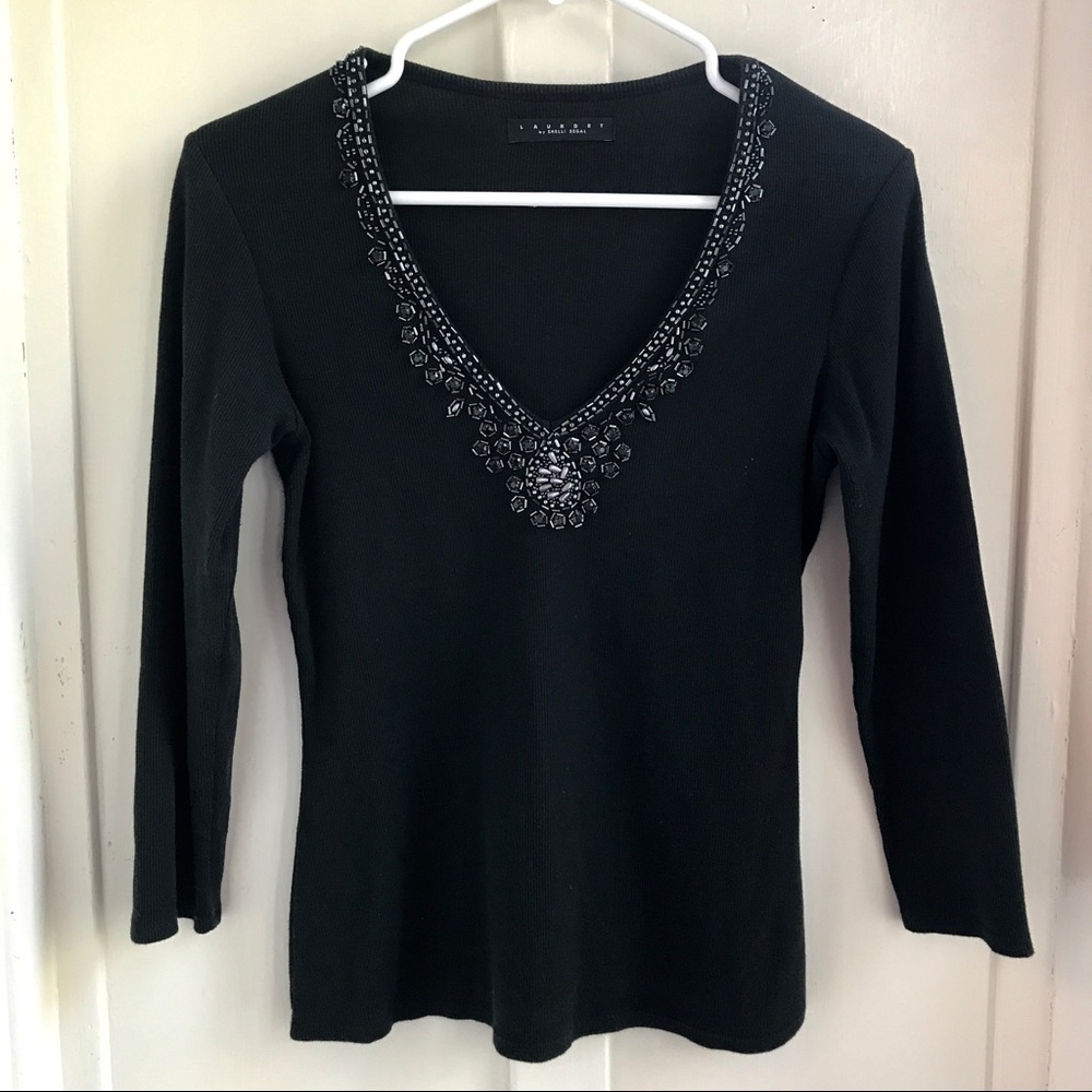 Elegant Beaded Black Tee