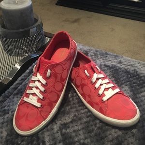 Coach red sneakers in good condition elegant look