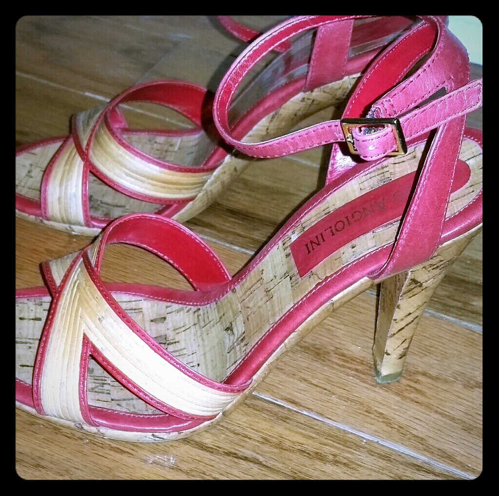 Enzo Angolini red sandals with 4" cork heels