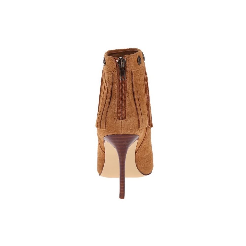 Tan Suede Leather High Heel Fringe Booties - Picture 7 of 8