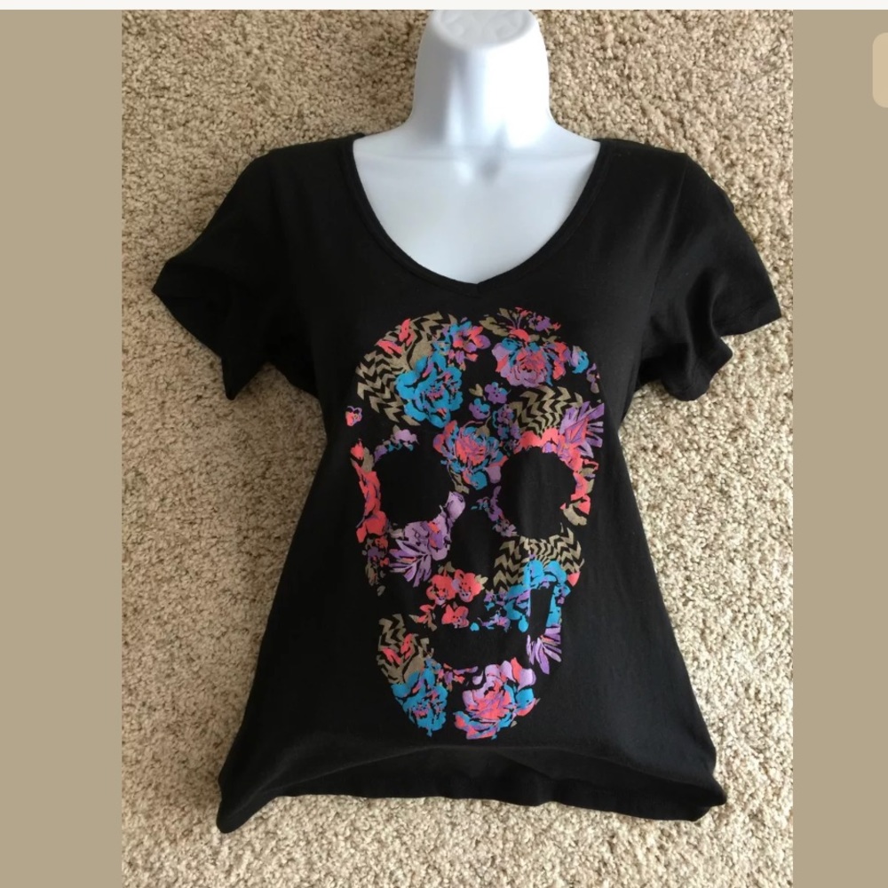 Volcom Stone V Neck Floral Skull Shirt Size XS