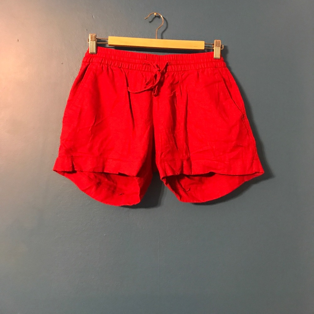 Red linen shorts