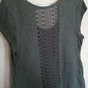 Green top. Crochet back, tie front