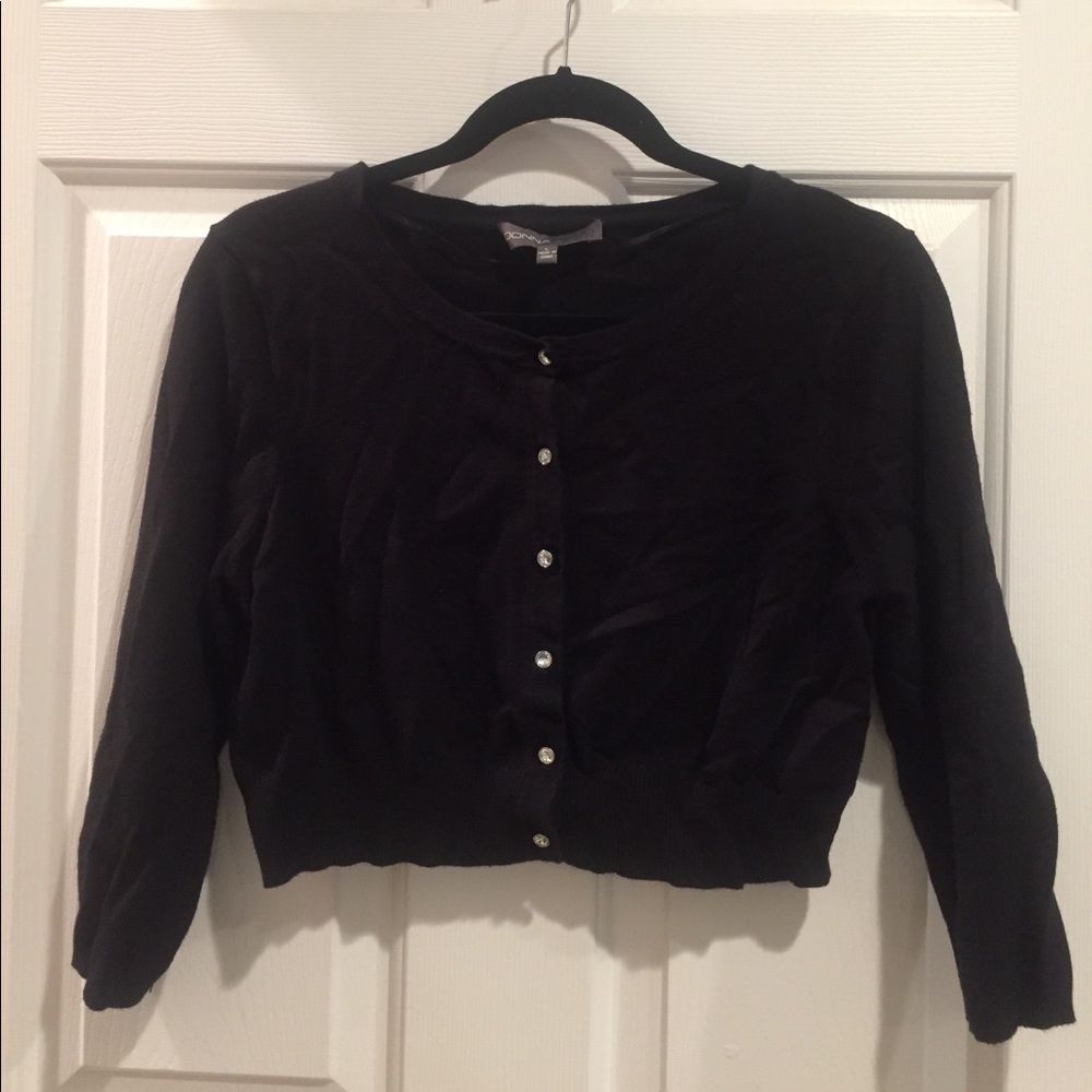 Black crop button up cardigan.
