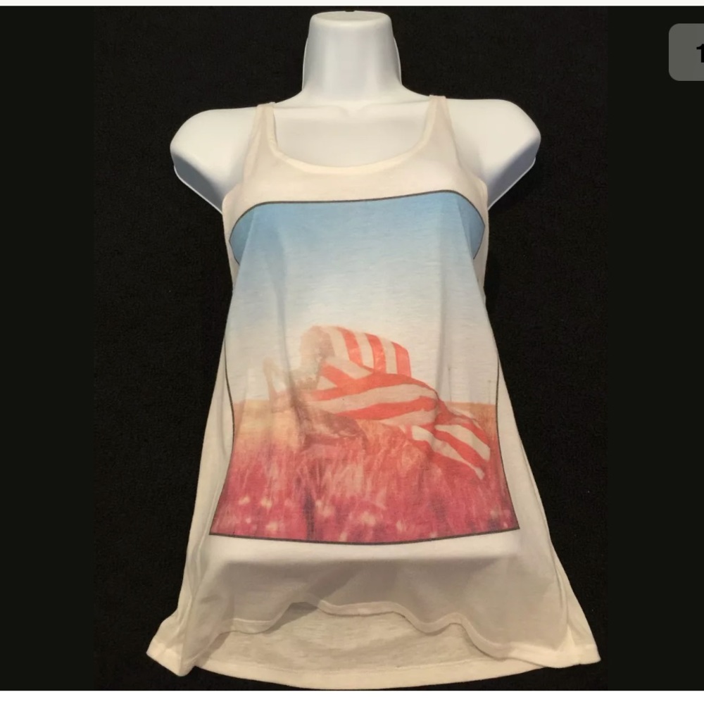 Forever 21 White American Flag Razor Back Tank Top