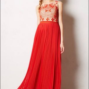 Anthropologie Red Embroidered Maxi