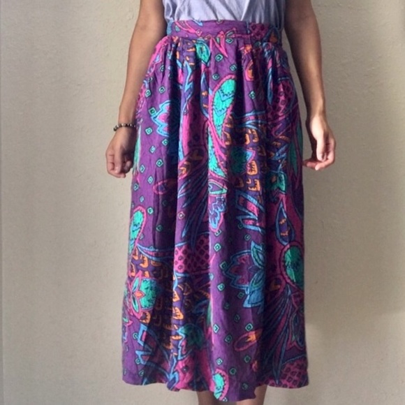 Vintage Floral Abstract Midi Skirt - Picture 1 of 2