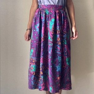 Vintage Floral Abstract Midi Skirt