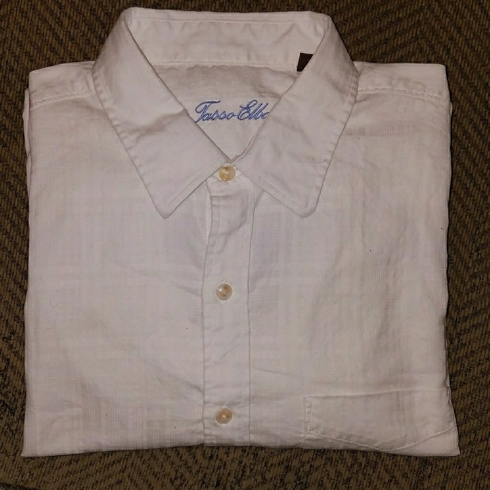 Men's Tasso Elba White Long Sleeve dress shirt-(L)